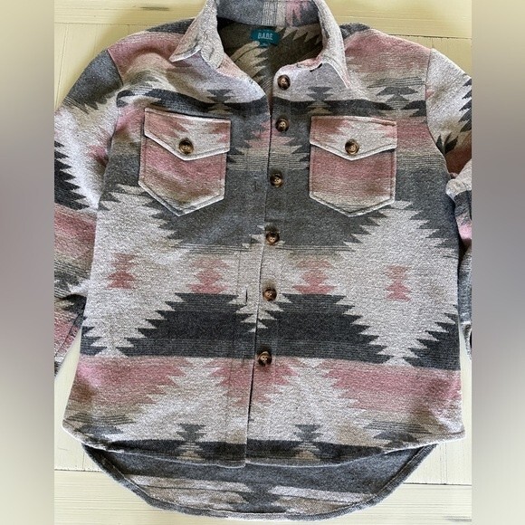 Aztec Southwest Pink Gray Button Closure Two Pockets  Shacket Size Medium - Picture 2 of 7